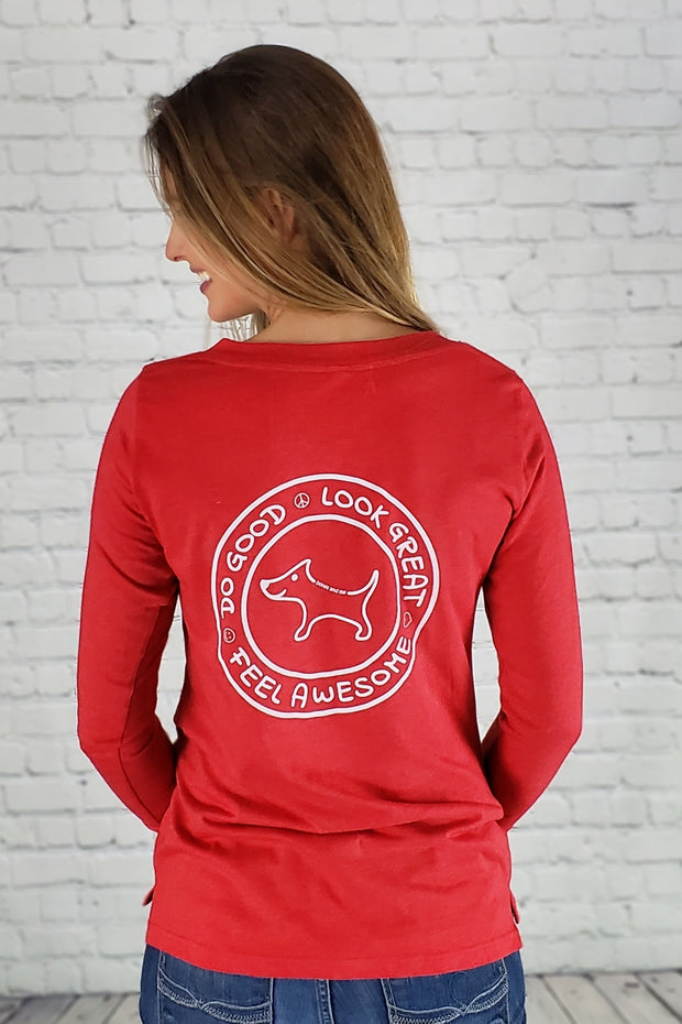 Do Good Lace-Up Long Sleeve Tee (red)