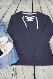 Do Good Lace-Up Long Sleeve Tee (slate grey)